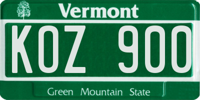 VT license plate KOZ900