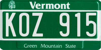 VT license plate KOZ915