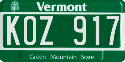 VT license plate KOZ917