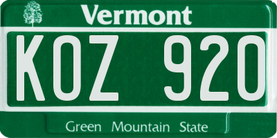 VT license plate KOZ920