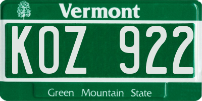 VT license plate KOZ922