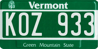 VT license plate KOZ933