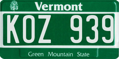 VT license plate KOZ939