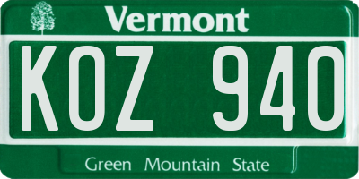 VT license plate KOZ940