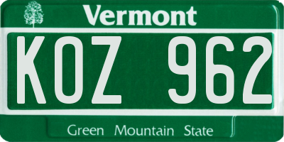 VT license plate KOZ962