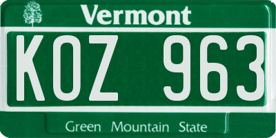 VT license plate KOZ963