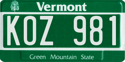 VT license plate KOZ981