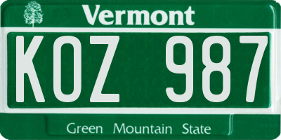VT license plate KOZ987
