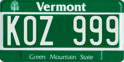 VT license plate KOZ999