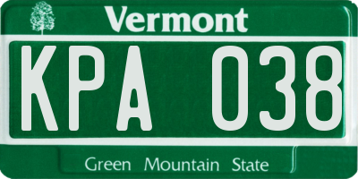 VT license plate KPA038