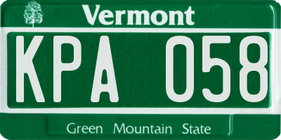 VT license plate KPA058
