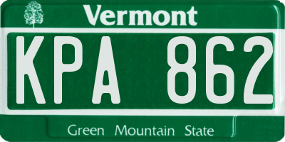 VT license plate KPA862