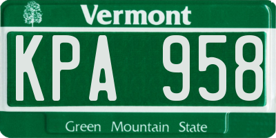 VT license plate KPA958
