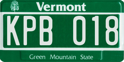 VT license plate KPB018