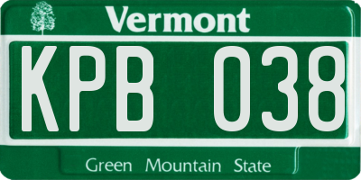VT license plate KPB038