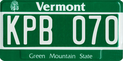 VT license plate KPB070