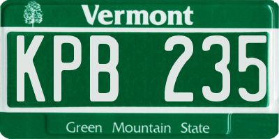 VT license plate KPB235