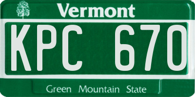 VT license plate KPC670