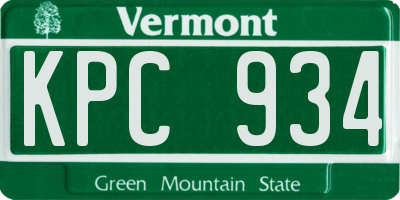 VT license plate KPC934