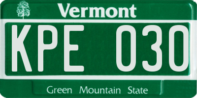 VT license plate KPE030
