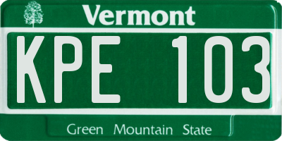 VT license plate KPE103