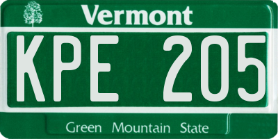 VT license plate KPE205