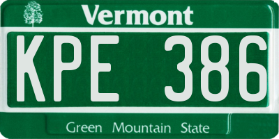 VT license plate KPE386