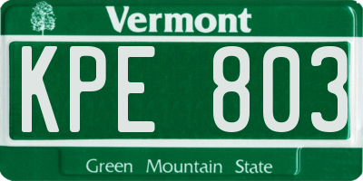 VT license plate KPE803