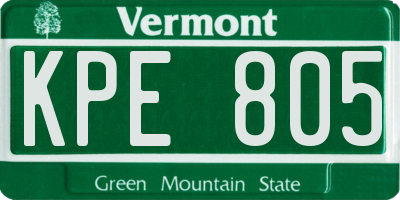 VT license plate KPE805