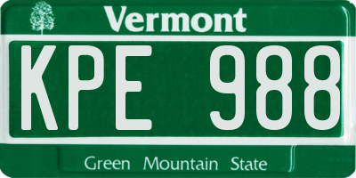 VT license plate KPE988