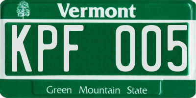 VT license plate KPF005