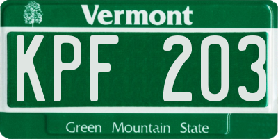VT license plate KPF203