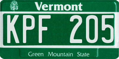 VT license plate KPF205