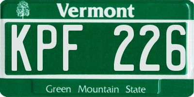 VT license plate KPF226