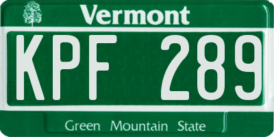 VT license plate KPF289
