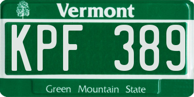 VT license plate KPF389