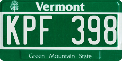 VT license plate KPF398