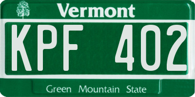 VT license plate KPF402