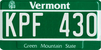 VT license plate KPF430