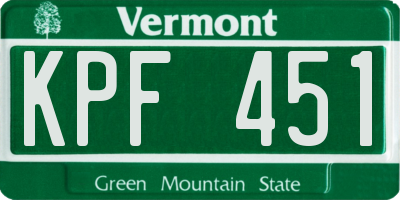 VT license plate KPF451
