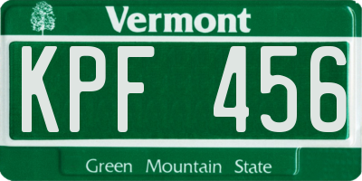 VT license plate KPF456