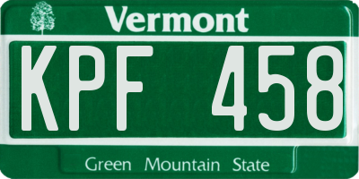 VT license plate KPF458