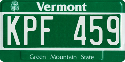 VT license plate KPF459