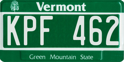 VT license plate KPF462
