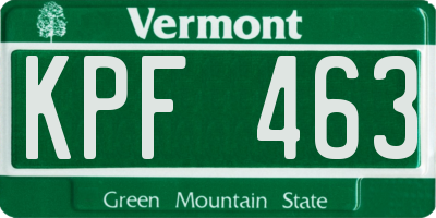 VT license plate KPF463