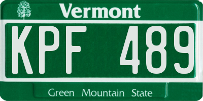 VT license plate KPF489