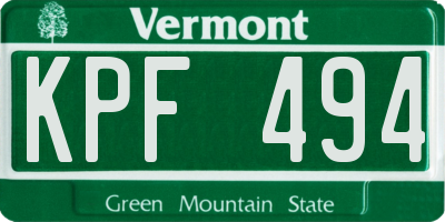 VT license plate KPF494
