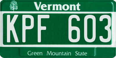 VT license plate KPF603