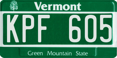 VT license plate KPF605