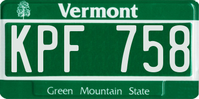 VT license plate KPF758